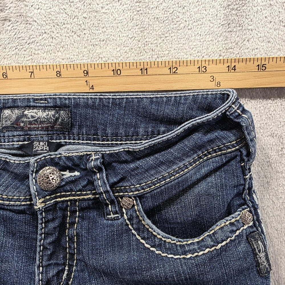 Silver Jeans Suki Capri Jeans Womens 28 Blue Curvy Mid Rise Contrast Stitching - Picture 7 of 10